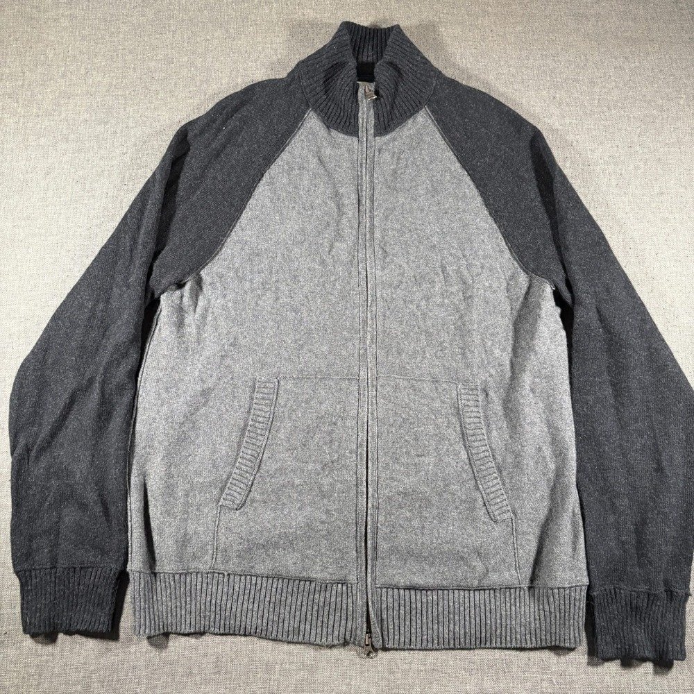 Banana Republic Full Zip Sweater Men XL Grey Luxury Cotton Angora Cashmere Blend
